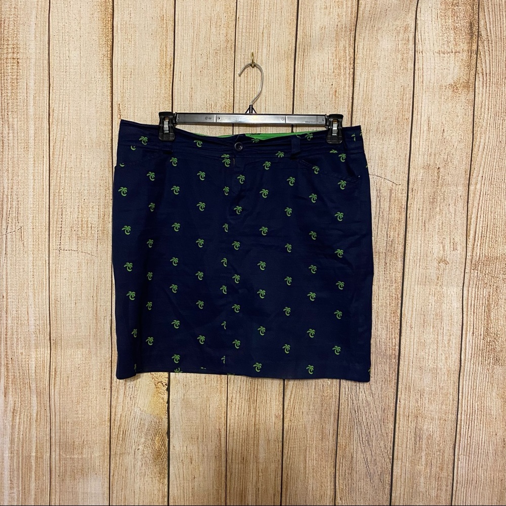 Lilly Pulitzer Navy Blue Green Embroidered Palm Tree Skirt Women’s Size 12